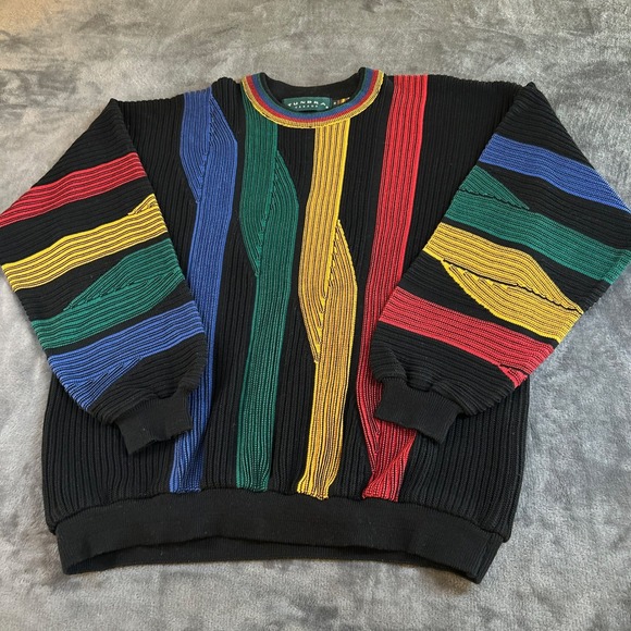 Vintage Tundra Canada Colorful Striped Knit Sweater Retro Y2K Mens Medium